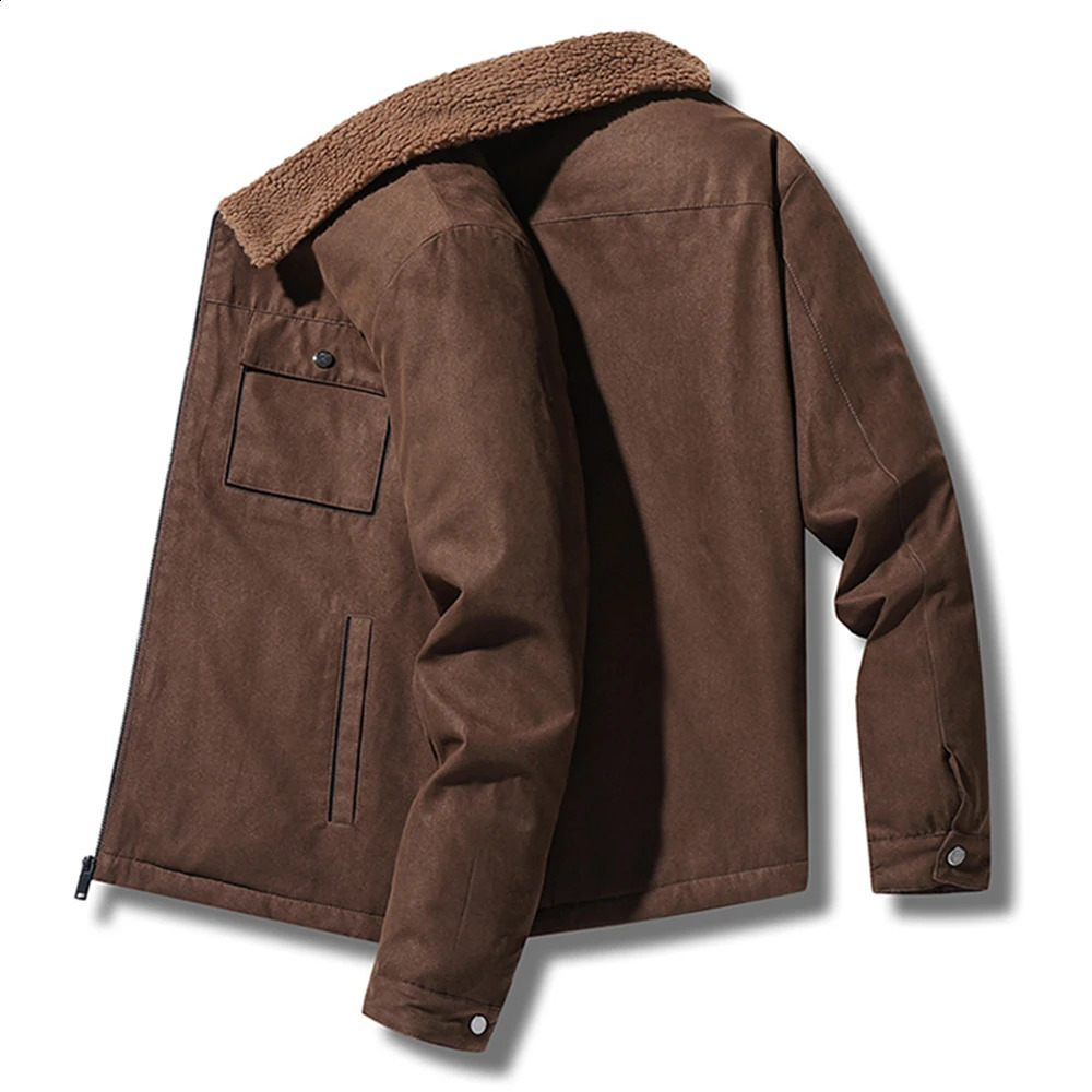 Autumn and Winter Mens Jacket Suede Warm Wool Thick Casual Collar Windproof Cotton Casual Jacket Outer Coat Outer Coat 241007