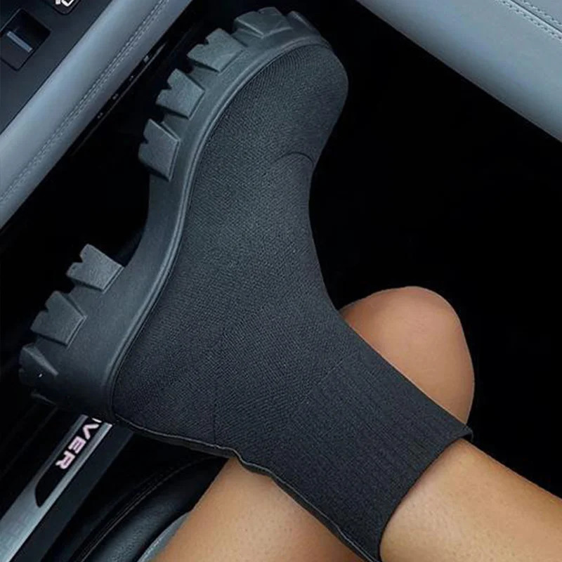 Womens Short Knitted Platform Boots Autumn Womens Winter Shoes Ankle Boots White Winter Botas Mujer241018