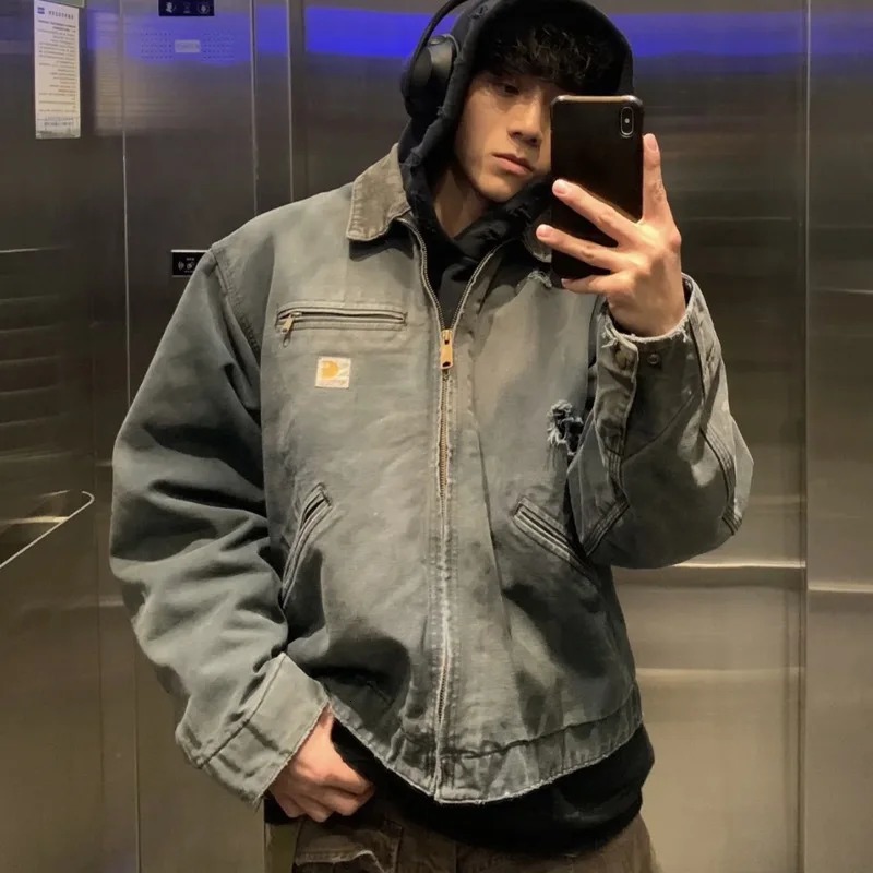 High quality vintage J97 canvas ready to wear mens washed jacket with loose collar and casual zipper coat 241018