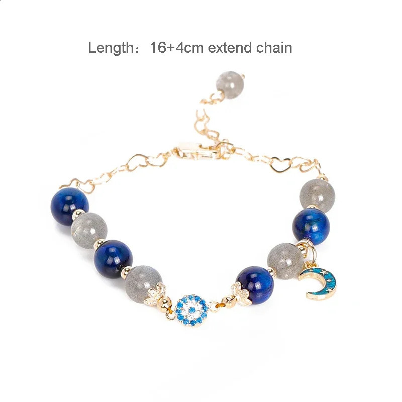 Moon shaped Natural Stone Blue Eye Grey Moon Stone Natural Crystal Bracelet Beads Women's Fashion Jewelry Bracelet