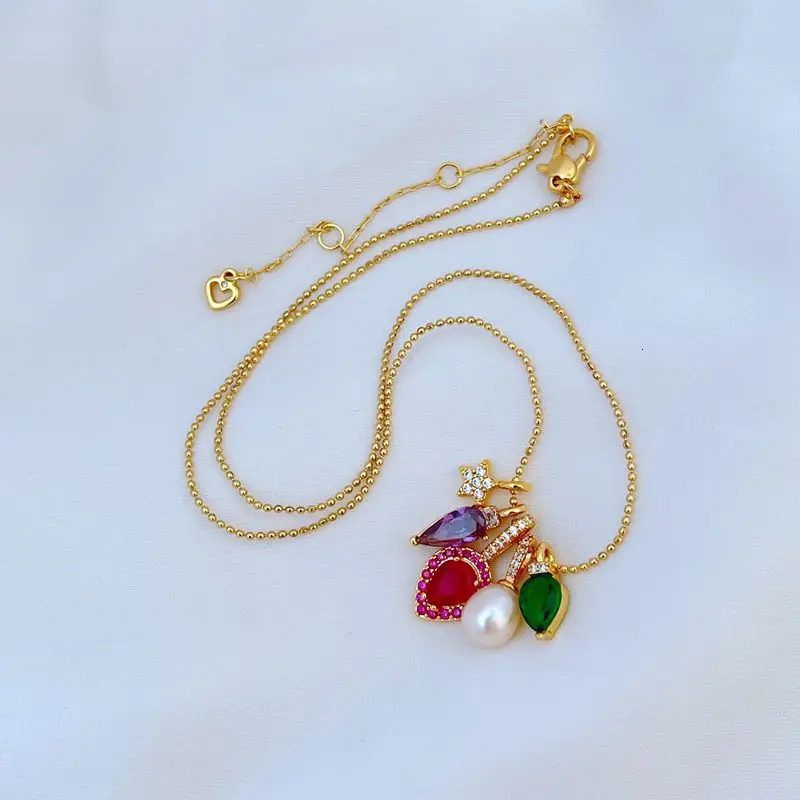 Pearl Star Peach Heart Square Pendant Harajuku Korean Fashion Trend Elegant Minimalist Peoples Necklace Hippop 241018