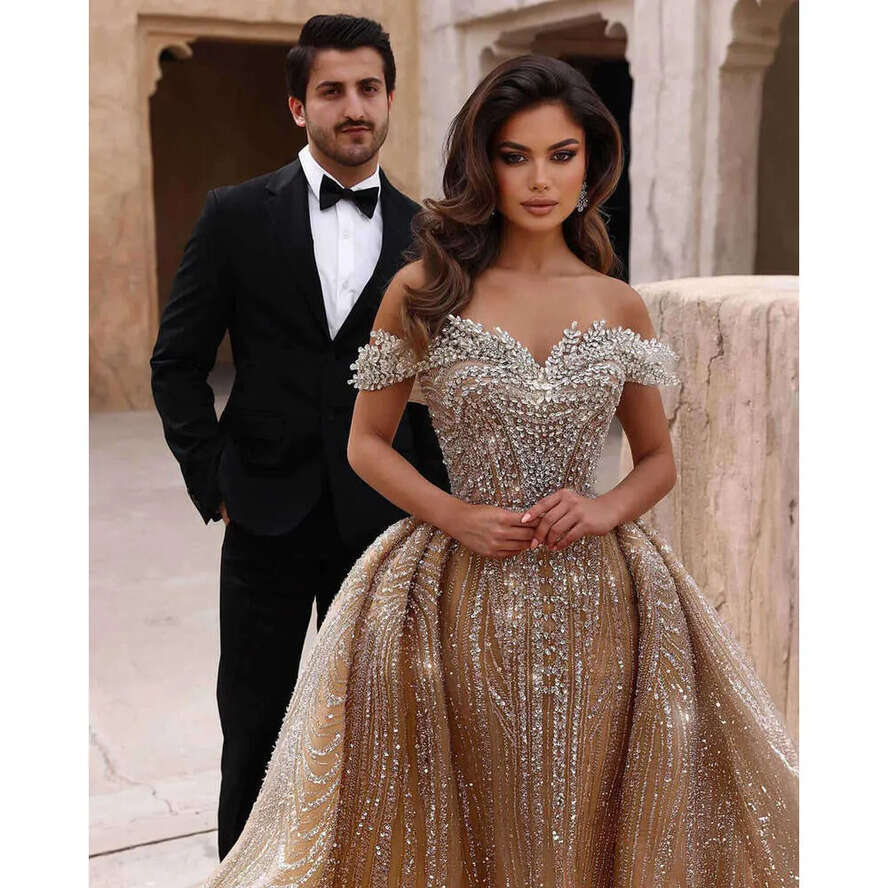 Urious Crystal Wedding Dresses: Off-Shoulder Bridal Gowns With Detachable Train And Sequins Beading - Custom Made For Your Perfect Day 6660311