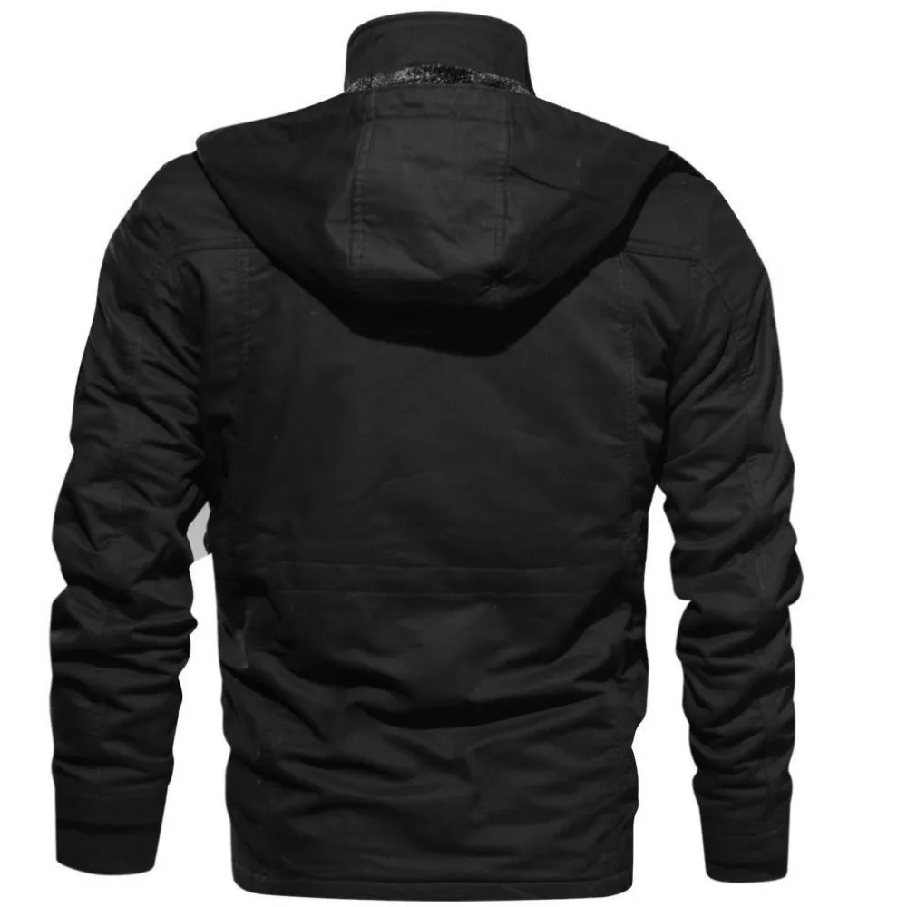 Mens cargo jacket autumn winter warm fleece hooded coat top casual military removable cotton mens clothing multiple pockets 241018