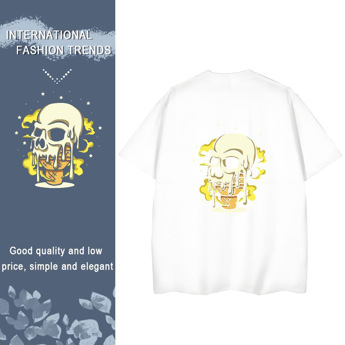 New T shirt 230g 100% Cotton Breathable Soft Beach skull Unisex Tshirts Nice Anime Oversized Tops