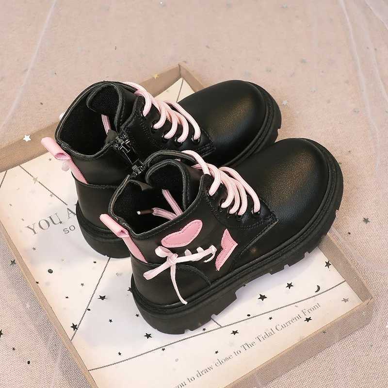 Boots Childrens Fashion Boots Girls Ankle Boots Elegant Zipper Cool Love Pattern Childrens Princess Leather Boots Anti Slip Size 26-37 H241018