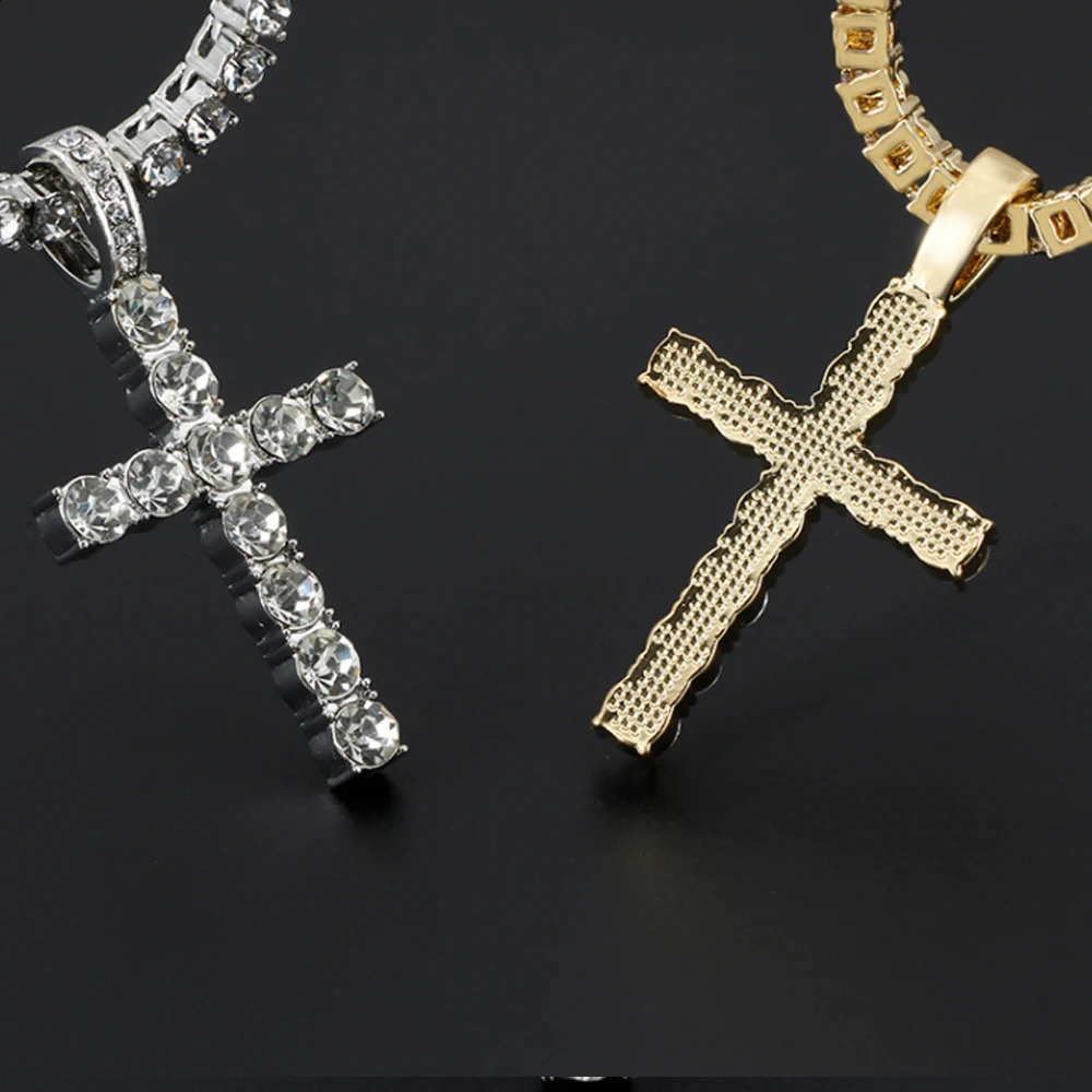 Womens Hip Hop Cross Pendant Necklace with 4mm Zircon Tennis Chain Ice Sparkling Necklace Hip Hop Jewelry Fashion Gift 241018