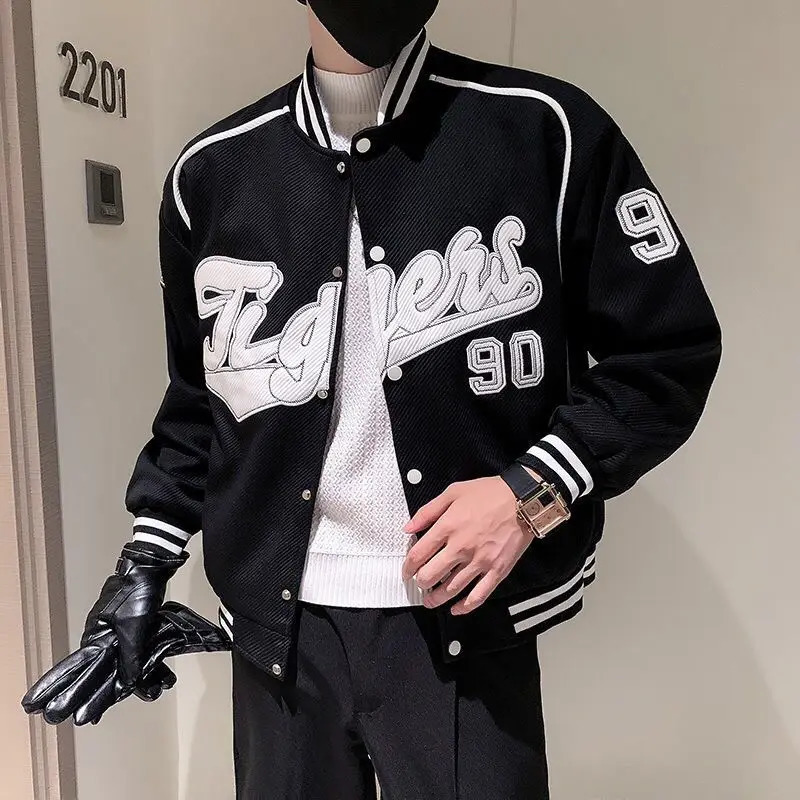 Japanese Hip Hop Baseball Uniform Jacket Mens Velvet Thickened Korean Style Spring Autumn Handsome Aesthetic Coat 241018
