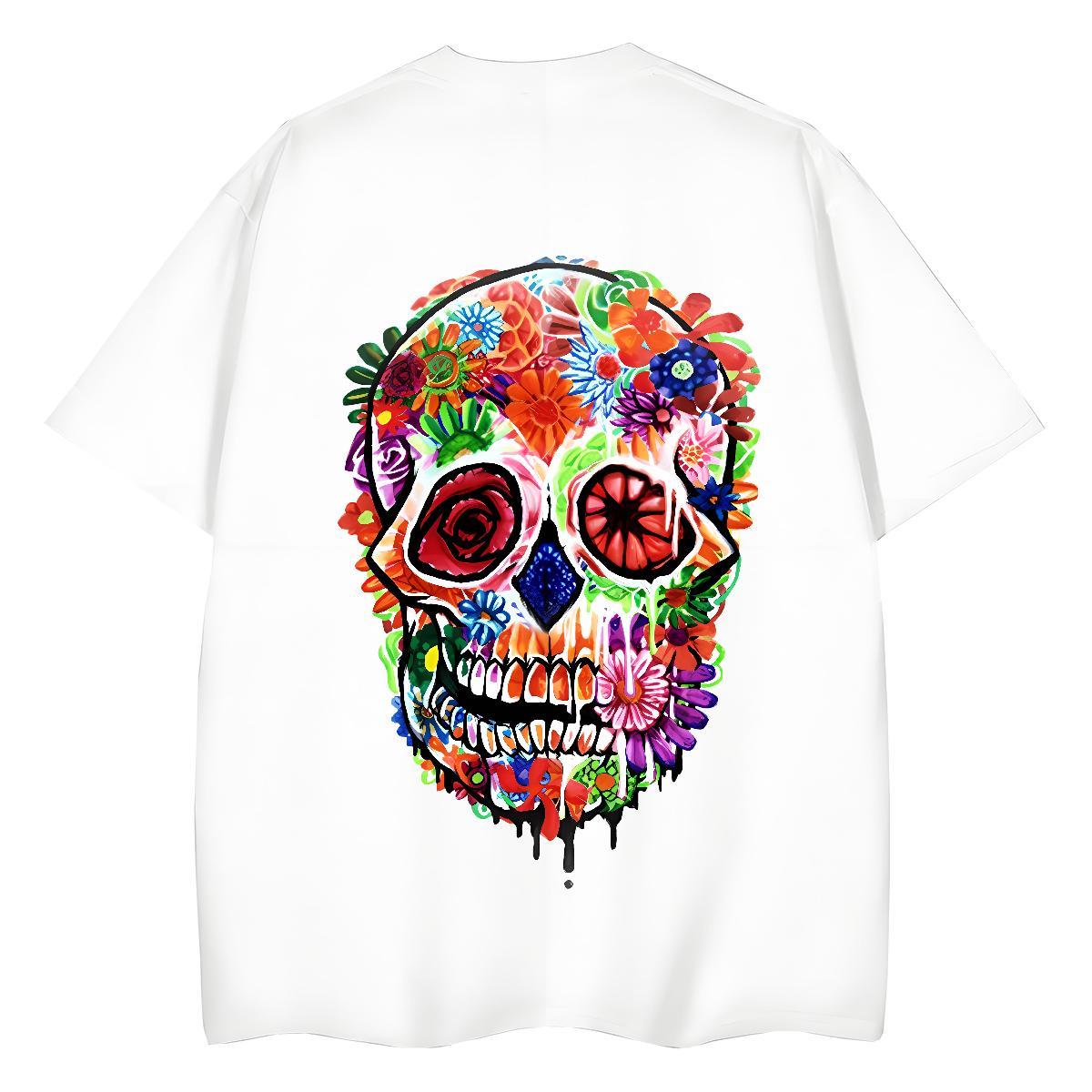 Classic T-Shirts 230g Cotton Breathable Crew Neck High Street Hip Hop skull Tshirt for Man Woman Loose Custom Print Plus Size Tops Shirt
