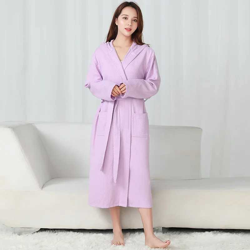 100% Cotton Hooded Robes For Women Autumn New Dressing Gown Men Kimono Bathrobe Long Solid Bath Robe Hotel SleepwearXJ241018