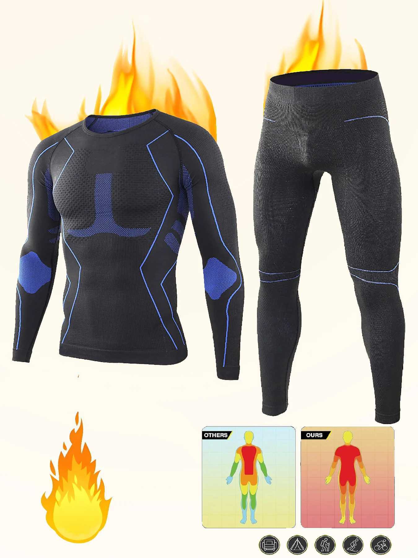 Mens Thermal Underwear 2piece mens thermal underwear set quick drying long sleeved top comfortable high elasticity breathable and tight fitting suit Y
