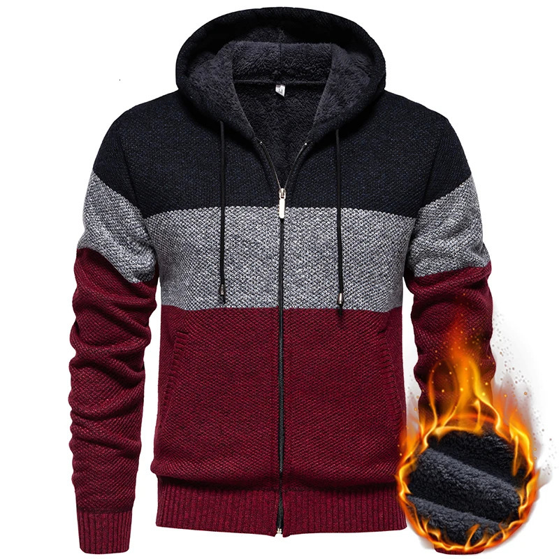 Spring and autumn mens knitwear stand collar straight tube type thick warm plus fleece cardigan casual sweater men size 3XL 241018