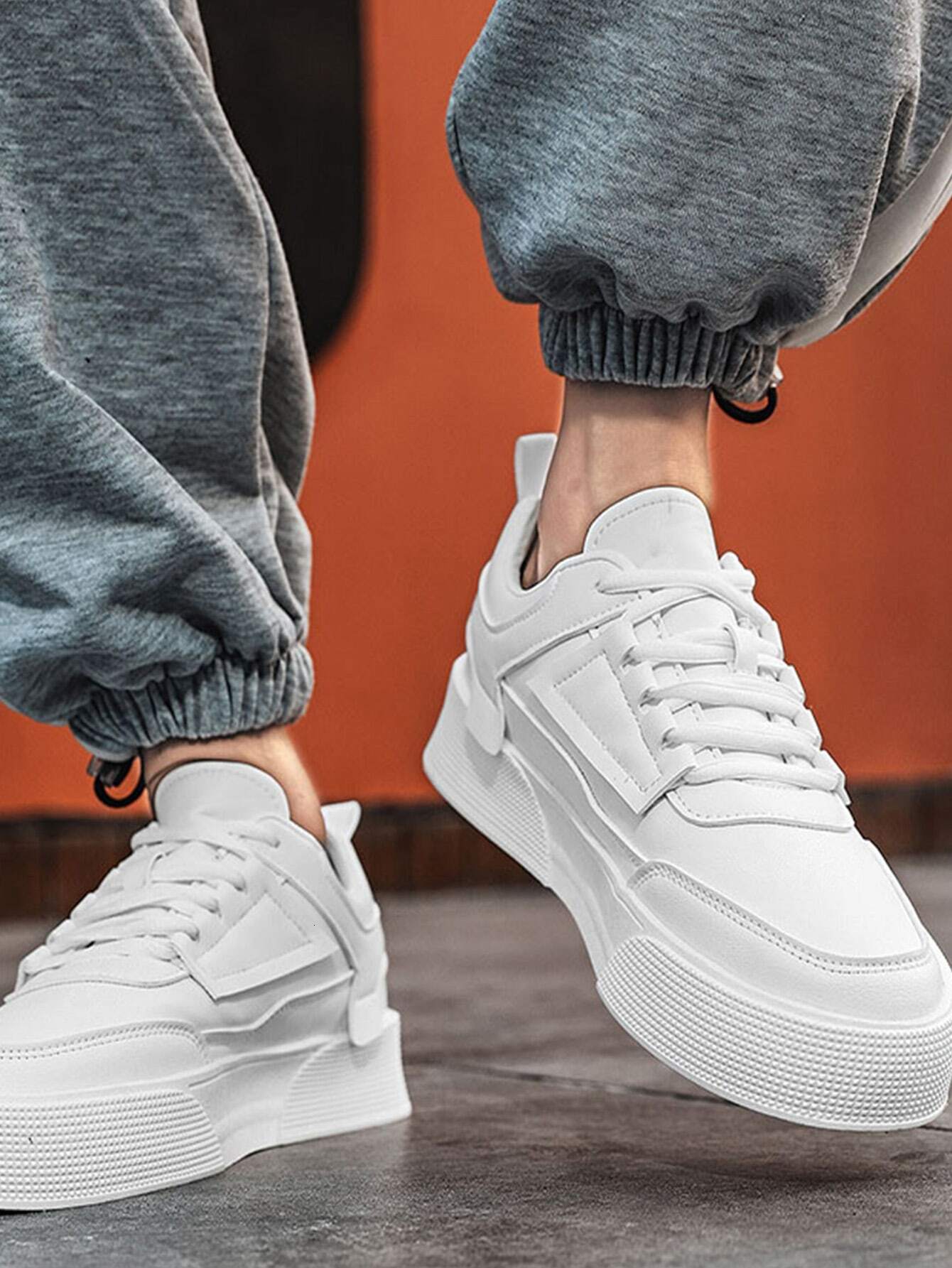 Sporty White Sneakers For Men Minimalist Detail Lace Up Front Skate Mens Casual Shoes Ddmythur