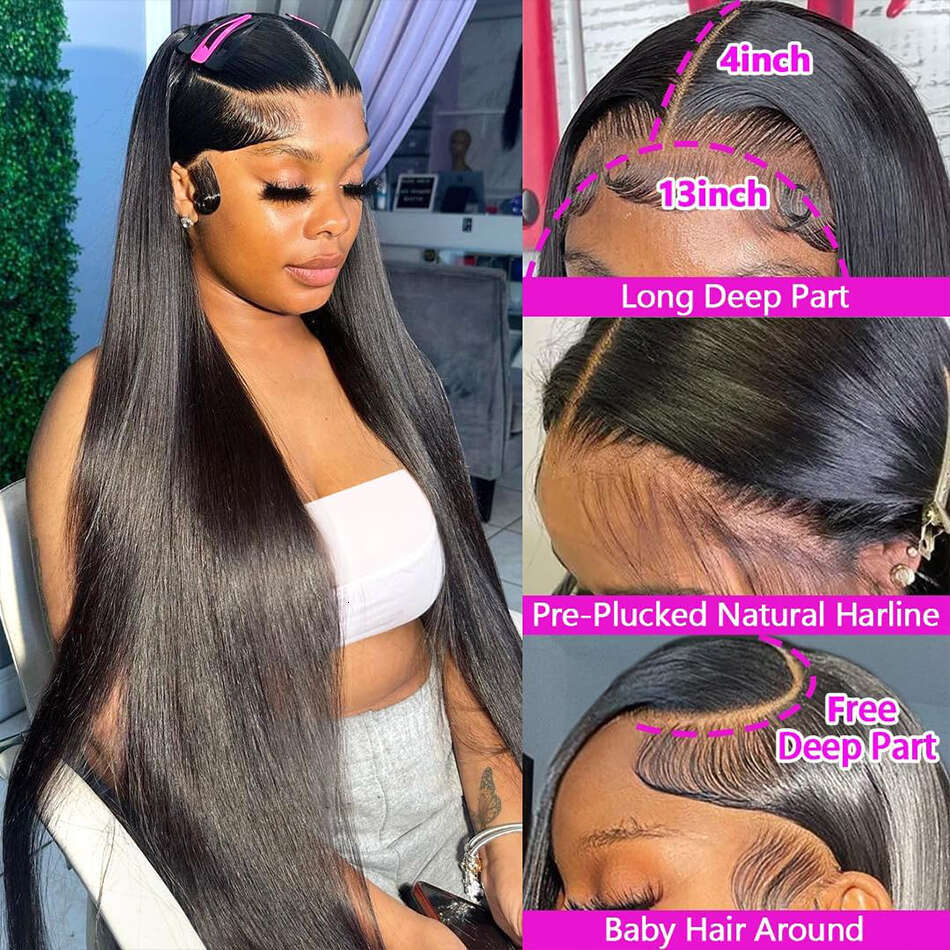 13x4 Straight Lace Front Human Wigs For Black Women Brazlian Virgin Wig Pre Plucked With Baby Hair Natural Color XVE
