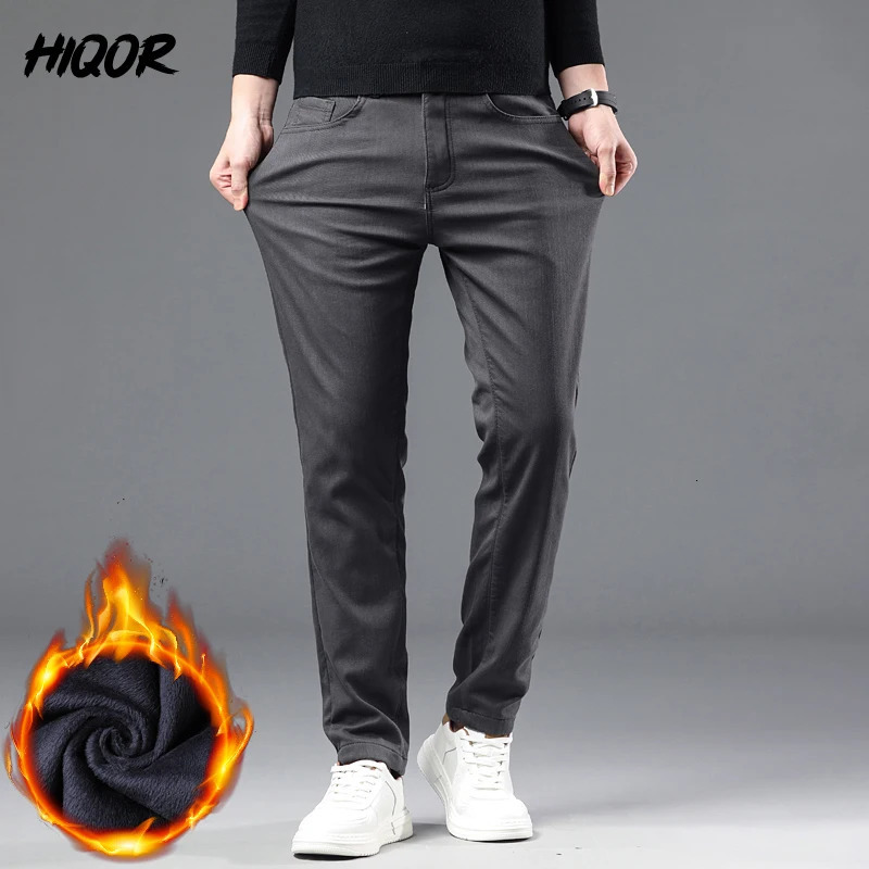HIQOR Winter Thick Warm Casual Pants Man Mens Clothing Fleece Business Straight Trousers For Men Loose Male Pantalones 241018