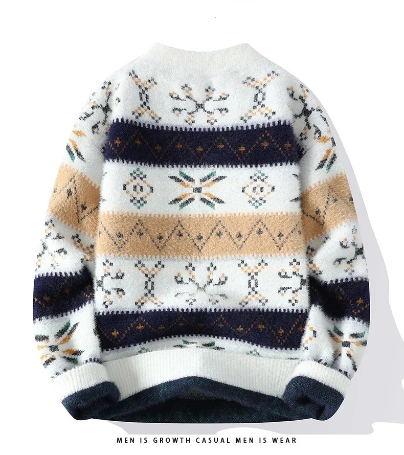Korean Menswear Contrast Color Striped Sweaters Mens Knitted Pullover Hoodie Men Trendy Wool Knitwear Thick Mock Neck Sweater 241018