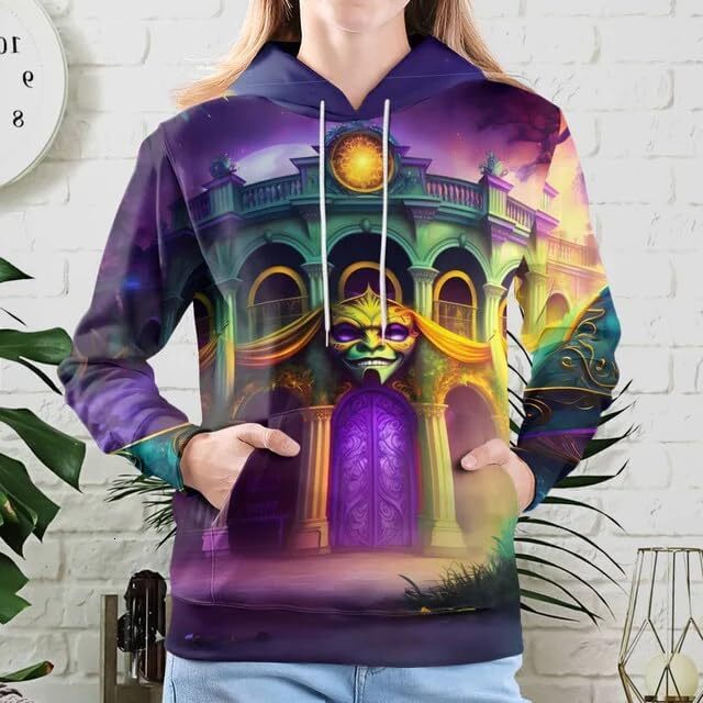 Hoodie for Mens Womens Mardi Outfit For Women Men Long Sleeve Mardi Gras Shirt Printed Beads Shenanigan Mask Fiesta Hoodies Leggings Graphic Warm Tren