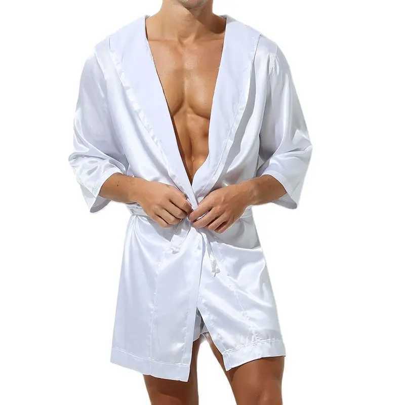Mens Sleepwear Robe Night Clothes Silk Kimono Bathrobe Men Hooded Szlafrok Pajamas Peignoir Sleeve Ropa Sexy Hombre Mans GownXJ241018