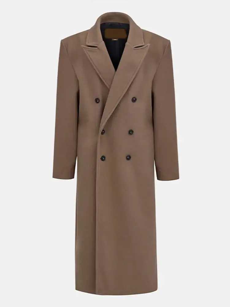 Solid Lapel Woolen Trench Long Overcoatswomen Elegant Double-breasted Pocket Loose Coat Fashion New Autumn Lady Street OuterwearX241009