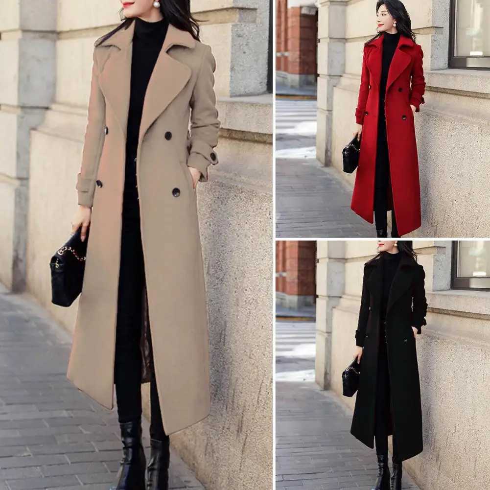 Womens Coat Winter Korean Fashion Long Coated Thickened Woolen Winter Coat for Women Black Coat HarajukuX241009