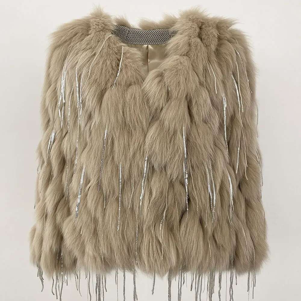 Warm Women Coats Fashion Winter Natural Coat Thick Hot Sales New Real Fox Fur Jackets Tassels