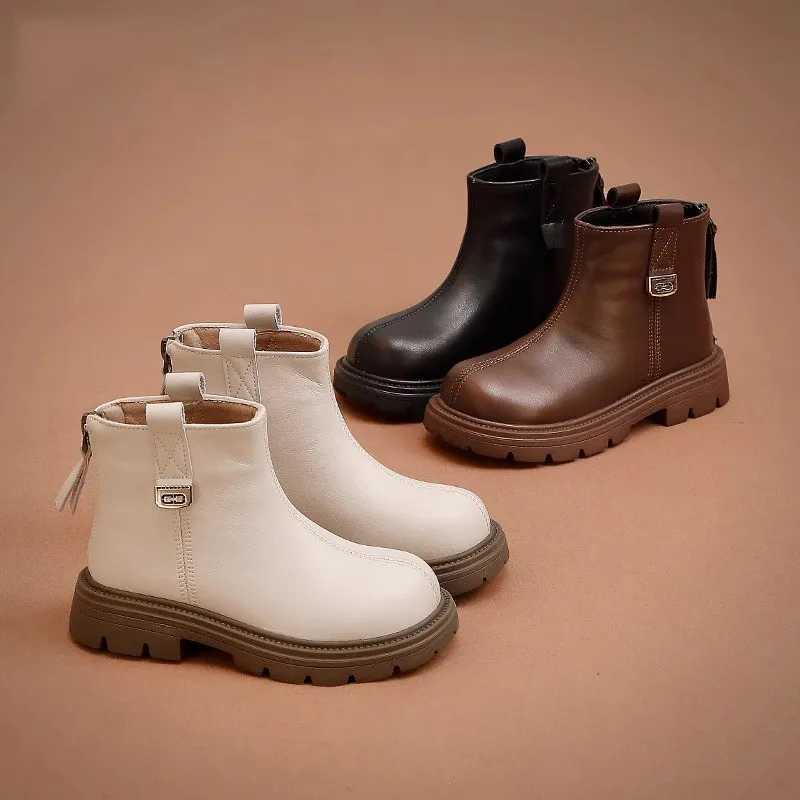 Boots 2024 Autumn/Winter New Childrens Womens Leather Boots British Style Soft Robot Anti slip Casual Ankle Short Boots H241018