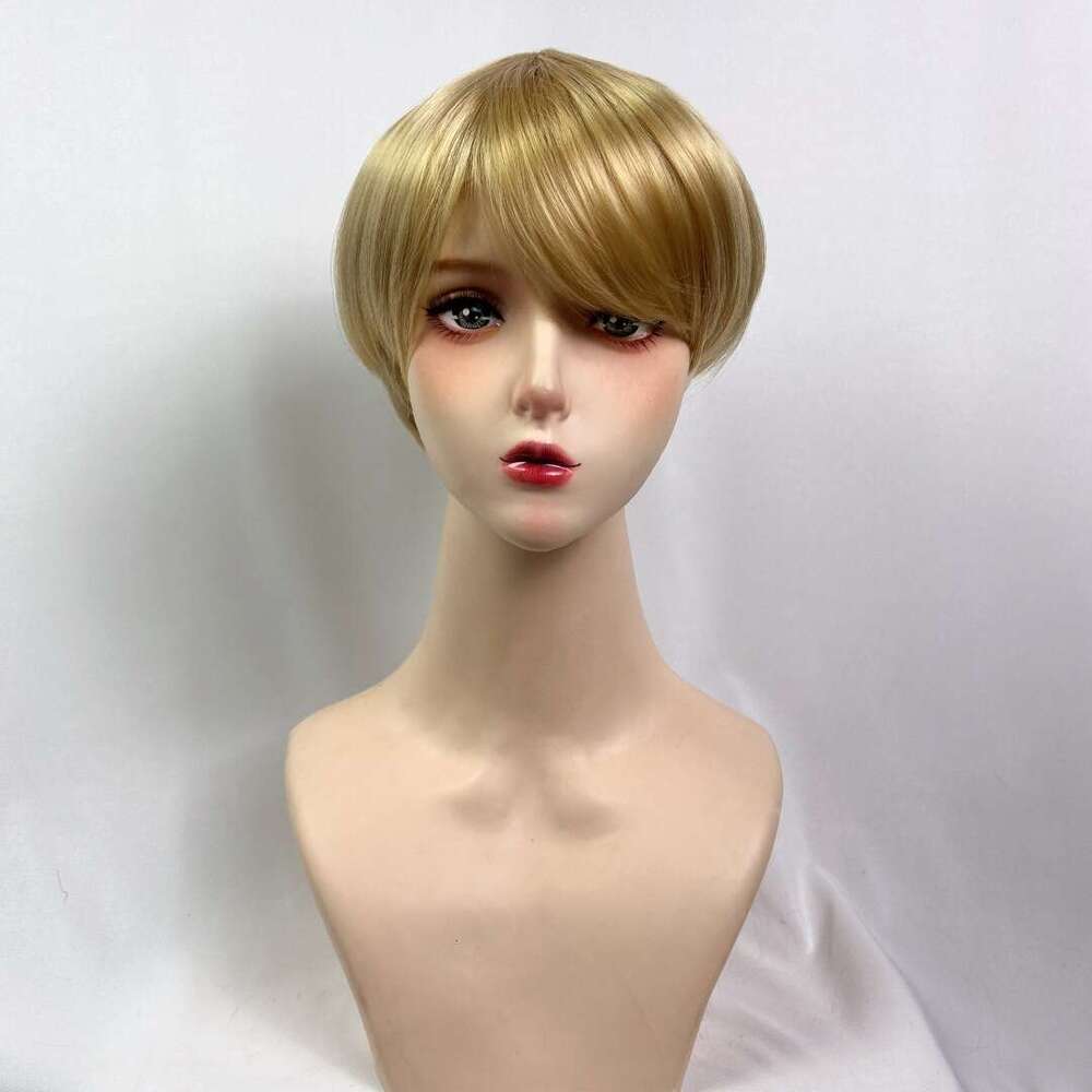 Tiktok Hot Selling Men's Slanted Bangs Fluffy Short Straight Hair Simulation Scalp Synthetic Wig Set