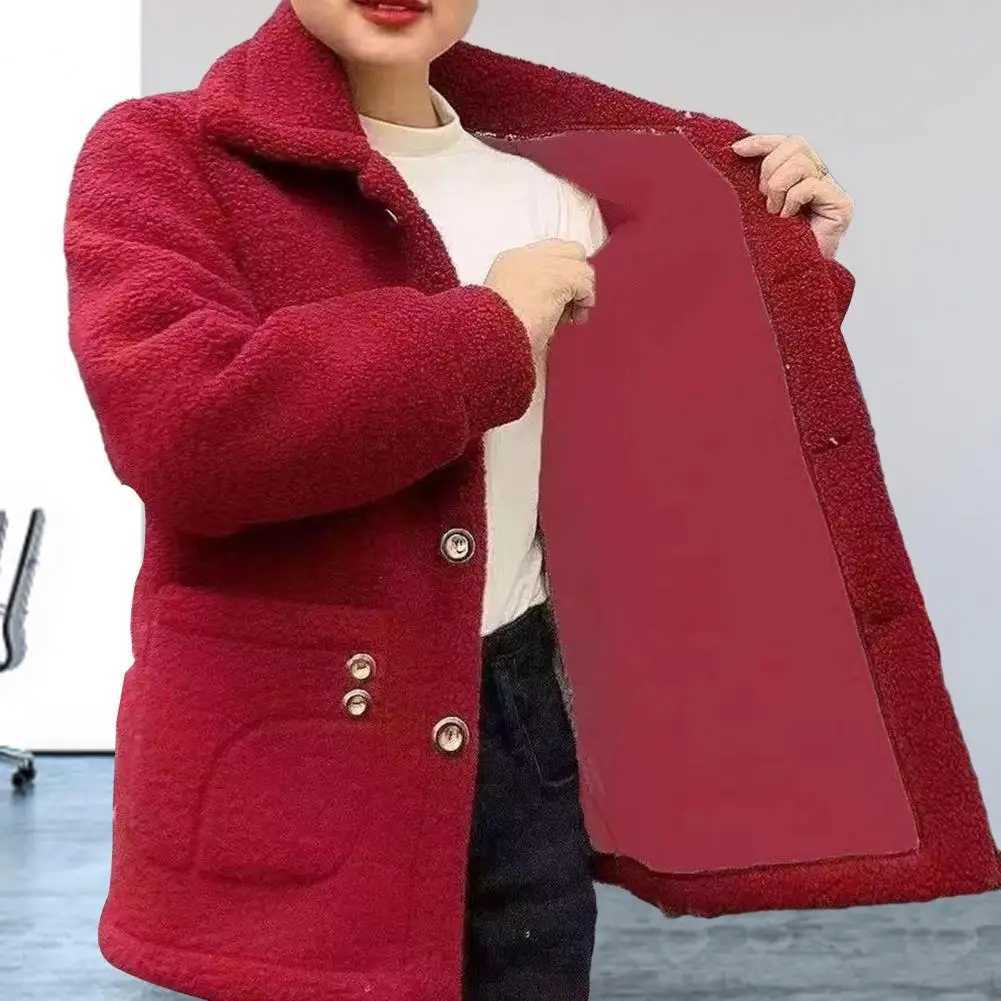 Women Jacket Coat Elegant Jacket Stylish Womens Lapel Long Sleeve Imitation Lamb Wool Coat Thickened Single for Autumn/winterX241018