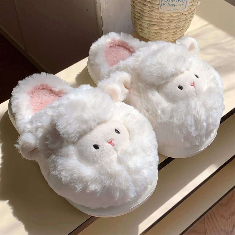 2024 New Women's Winter Soft Cartoon Sheep Slippers Cute Home Designer Warm Baotou Woolen Cotton Shoes Free Shipping