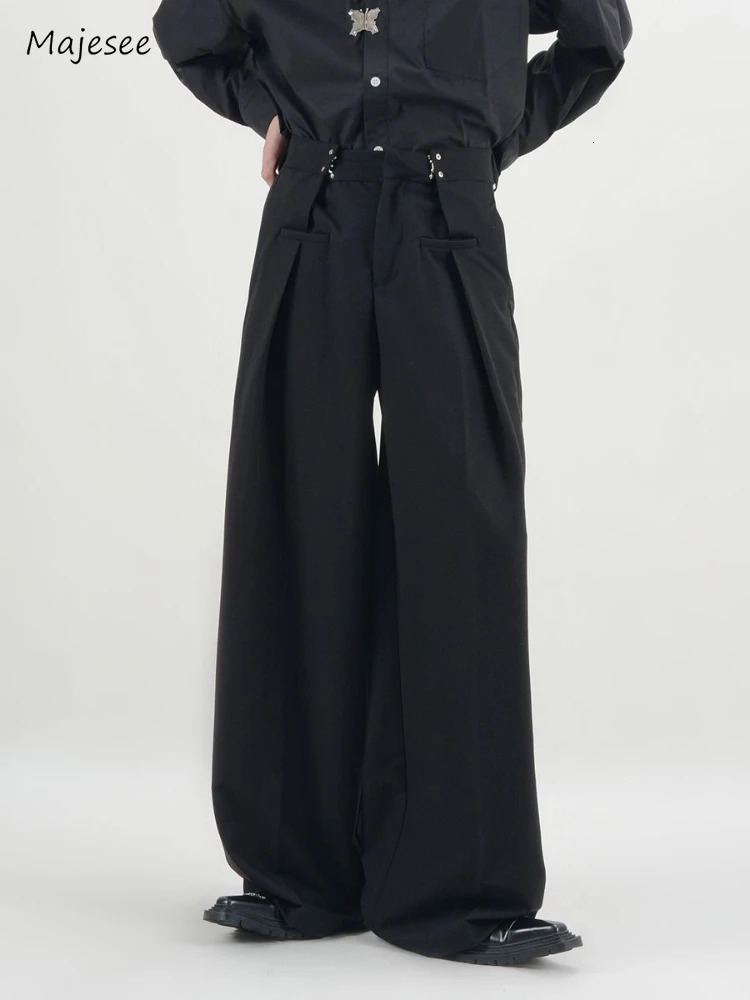 Pants Men Fashion Casual Solid High Street Simple Hiphop Wide Leg Trousers Allmatch Korean Style Loose Temperament College 241018