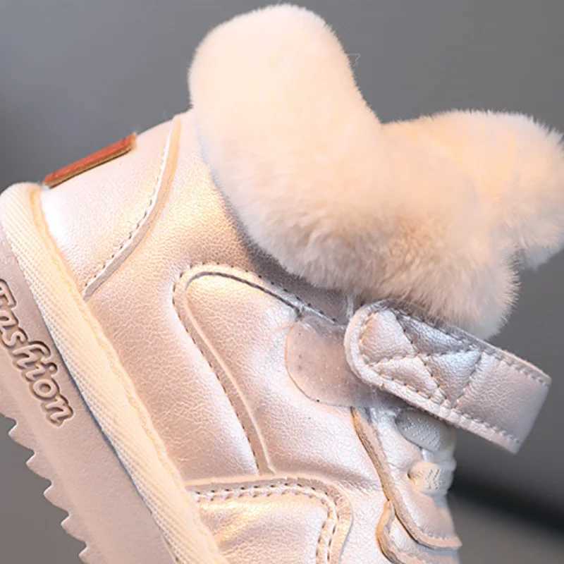 Boots New winter girls snow boots childrens PU leather waterproof and warm shoes childrens non slip casual shoes with cashmere boys shoes H241018