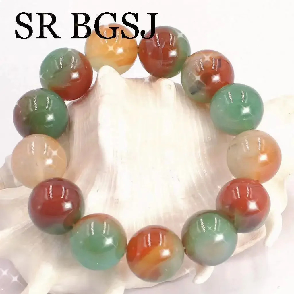 8-14mm Fashion Bridal Jewelry Gift Natural Rainbow Agate Womens Adjustable Stretch Bracelet 7.5 inches 241018