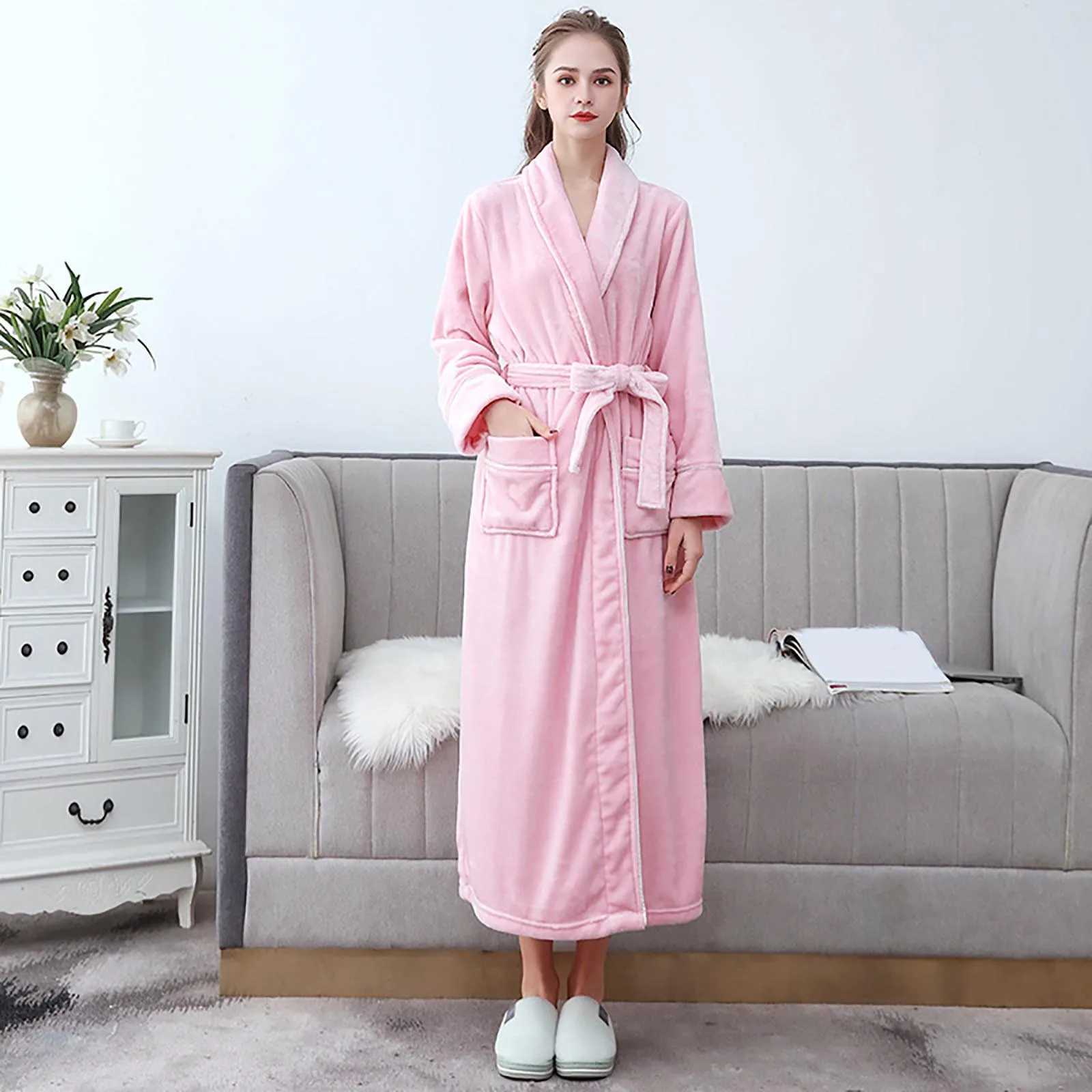 Female Autumn and Winter Warm Long Coral Velvet Thick Couple Bath Bathrobes Men Women Pajamas Shower Robe Bath Towels For AdultXJ241018