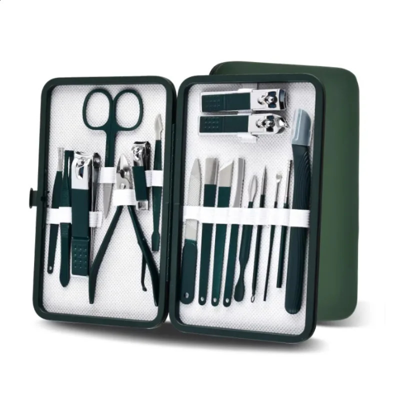 7/10/12/18 pcs Spring Green Stainless Steel Nail Clippers Set Grooming Tool Set With Portable Case Manicure Art Tools Green 241017