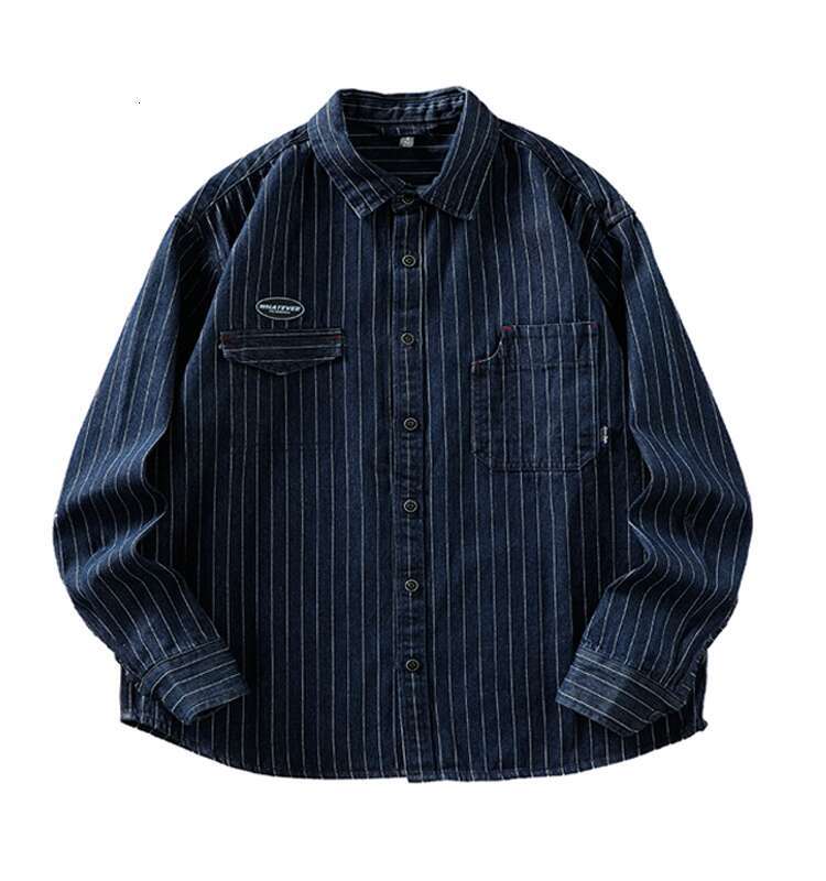 shanshi Men's shirts Cowboy long sleeved trendy in striped workwear shirt jacket men's casual handsome high-end feeling