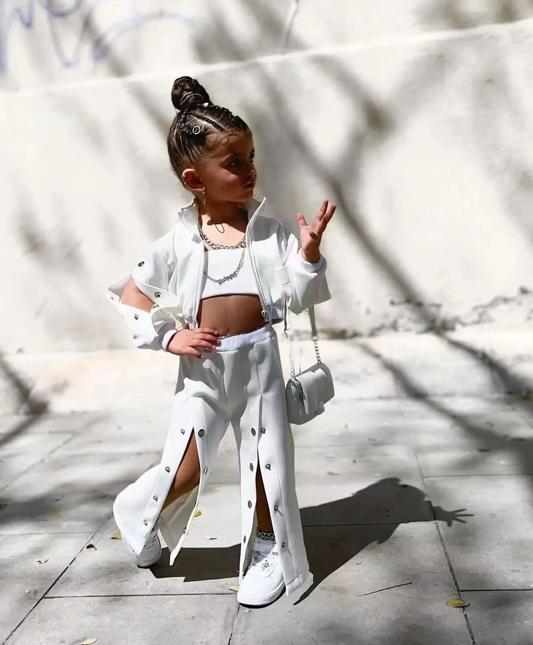 Girls Jacket Wide Leg Pants Teenager 3 pcs Set Children Clothing Suit Winter Kids Clothes For 3 4 5 6 7 8 Years White Color 241008