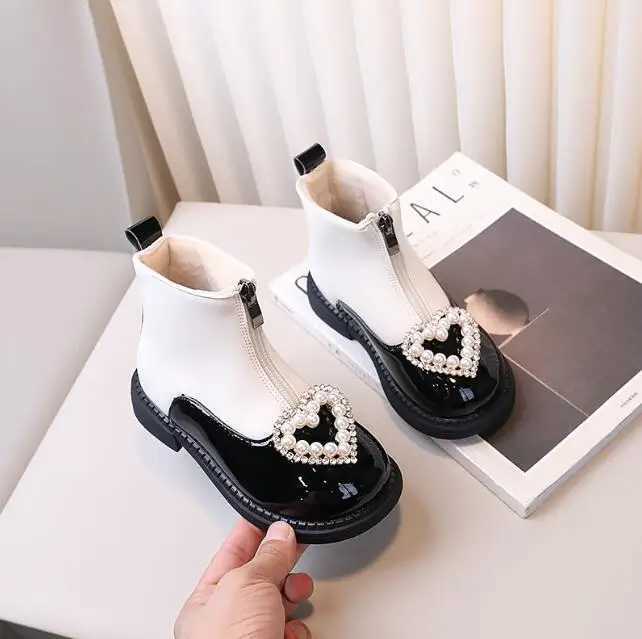 Boots Childrens fashion boots girls Rhinestone princess leather boots breathable childrens sports snow shoes 2024 winter new snow shoes H241018