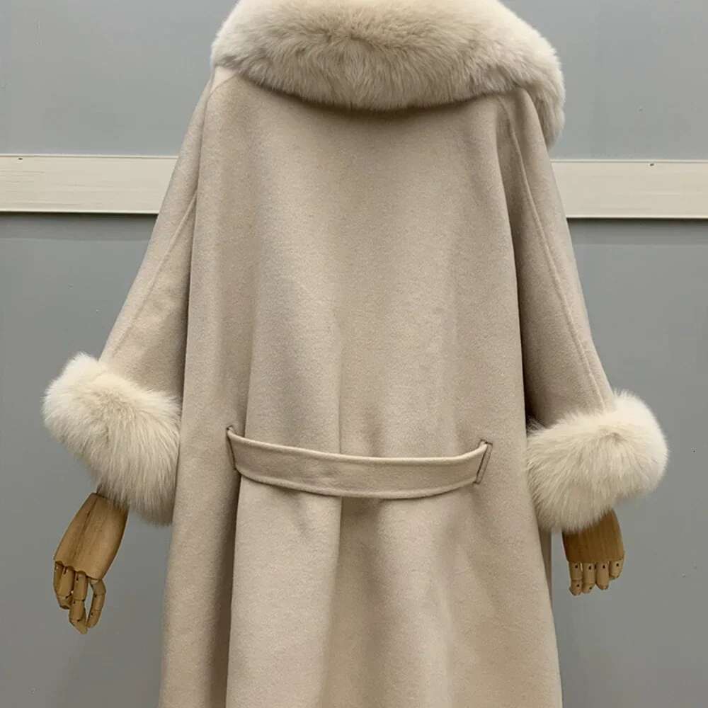 Fashion 2024 Autumn Winter Jacket Warm New Fox Fur Large Turn-Down Collar Women Loose Version Wool Woolen Coat
