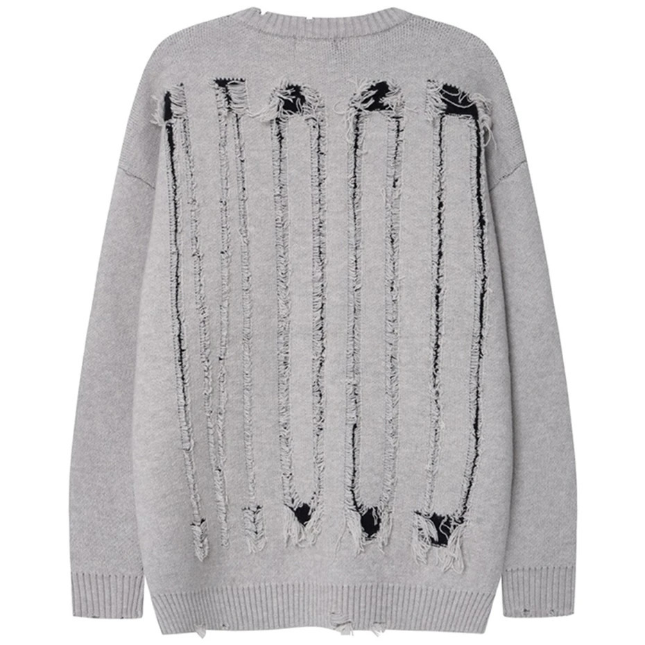 Broken Letter Sweaters Men Streetwear Hip Hop Oversized Harajuku Sweater Casual Loose Gray Knitted Jumper Pullover 241018
