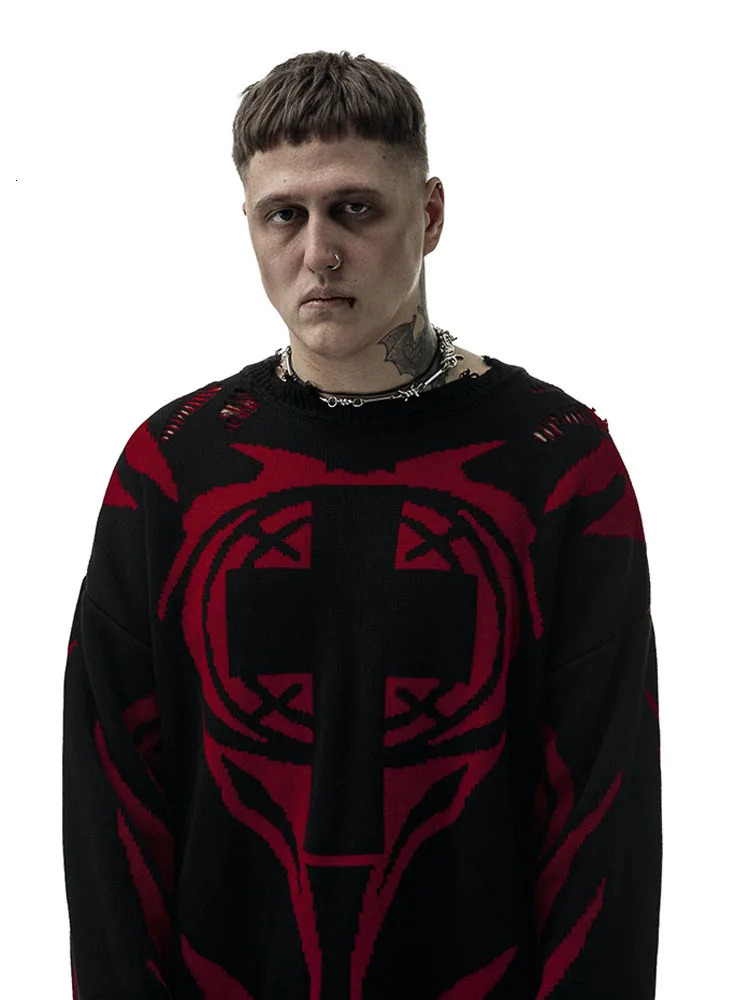 Mens Sweater Y2k Gothic Long Sleeve Tops Winter Pullover Knitwear Oversized Korean Graphic StreetwearJumper Vintage Clothing 241018