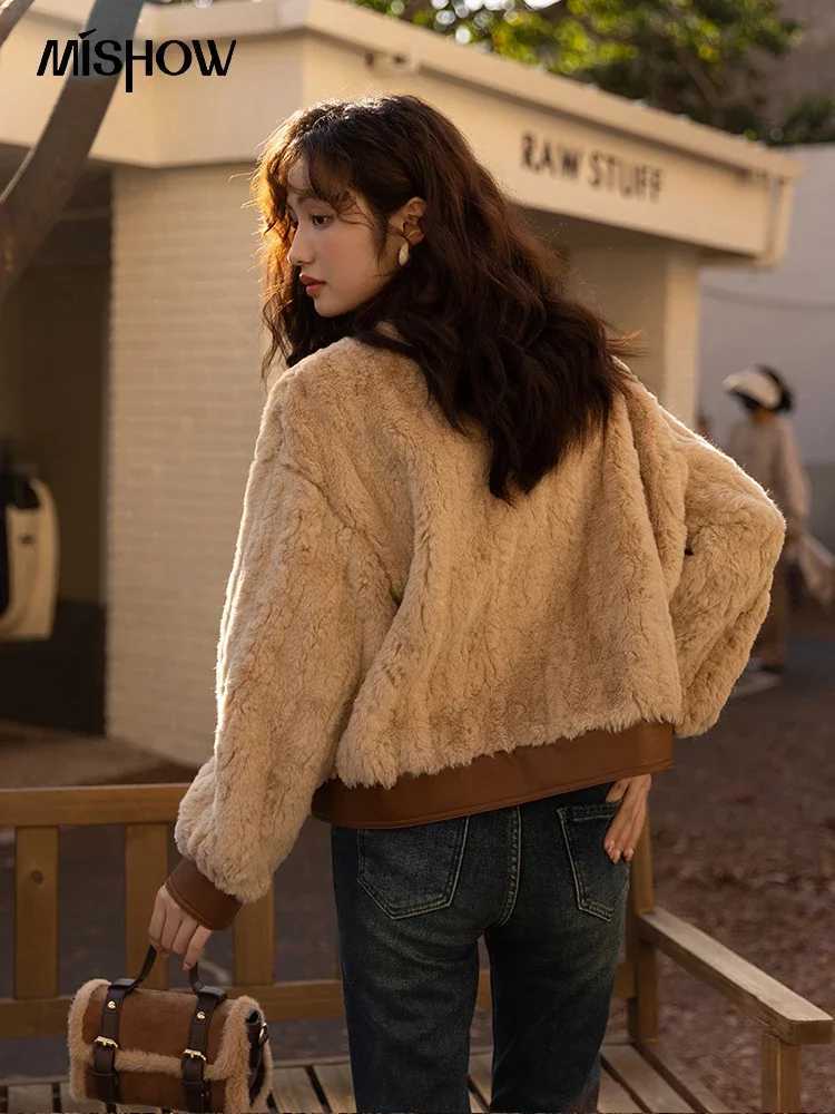 MISHOW Womens Lamb Wool Coat 2022 Winter Single Breasted Leather Turn-down Collar Thickened Warm Outwear Office Lady MXB43W0490X241018
