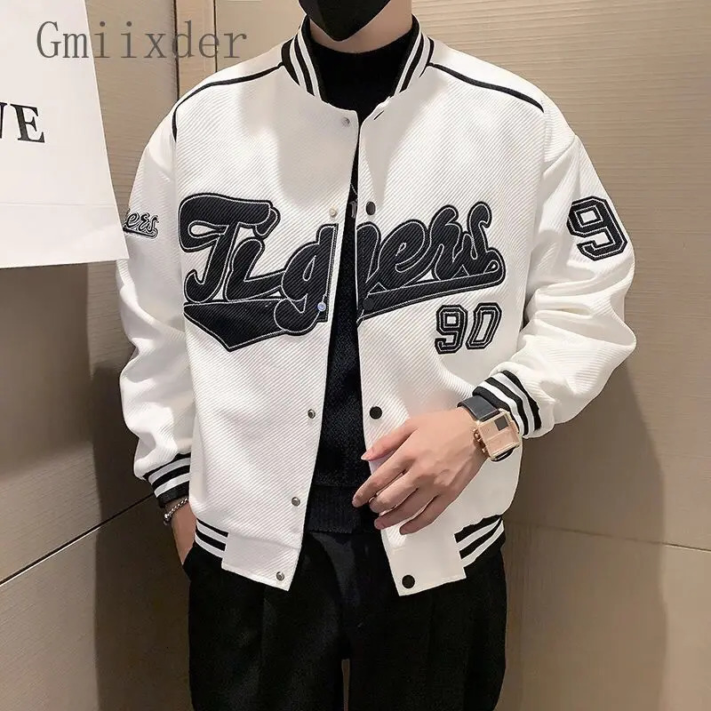 Japanese Hip Hop Baseball Uniform Jacket Mens Velvet Thickened Korean Style Spring Autumn Handsome Aesthetic Coat 241018