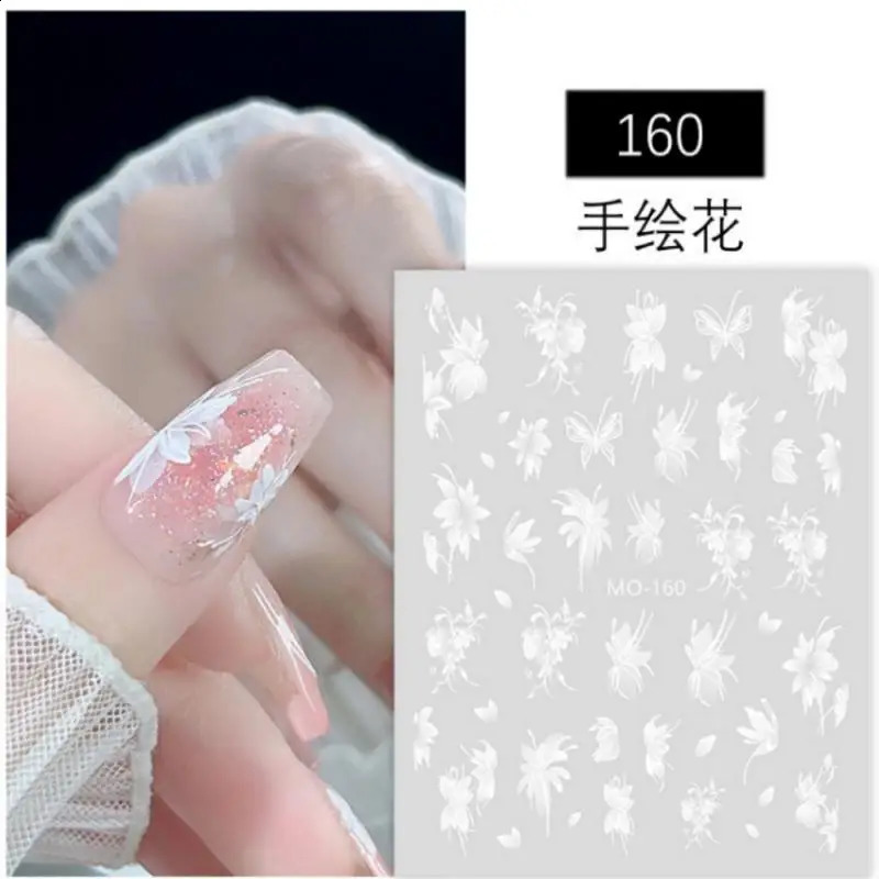 100pcs 5D Diamond White Flower Nail Art Stickers Japanese Exquisite Kawaii Acrylic Nail Decoration Decals DIY Adhesive Accessori 241017