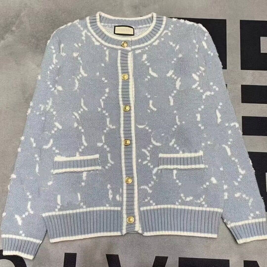 New women o-neck terry cloth logo letter embroidery single breasted long sleeve knitted sweater designer cardigans SMLXL