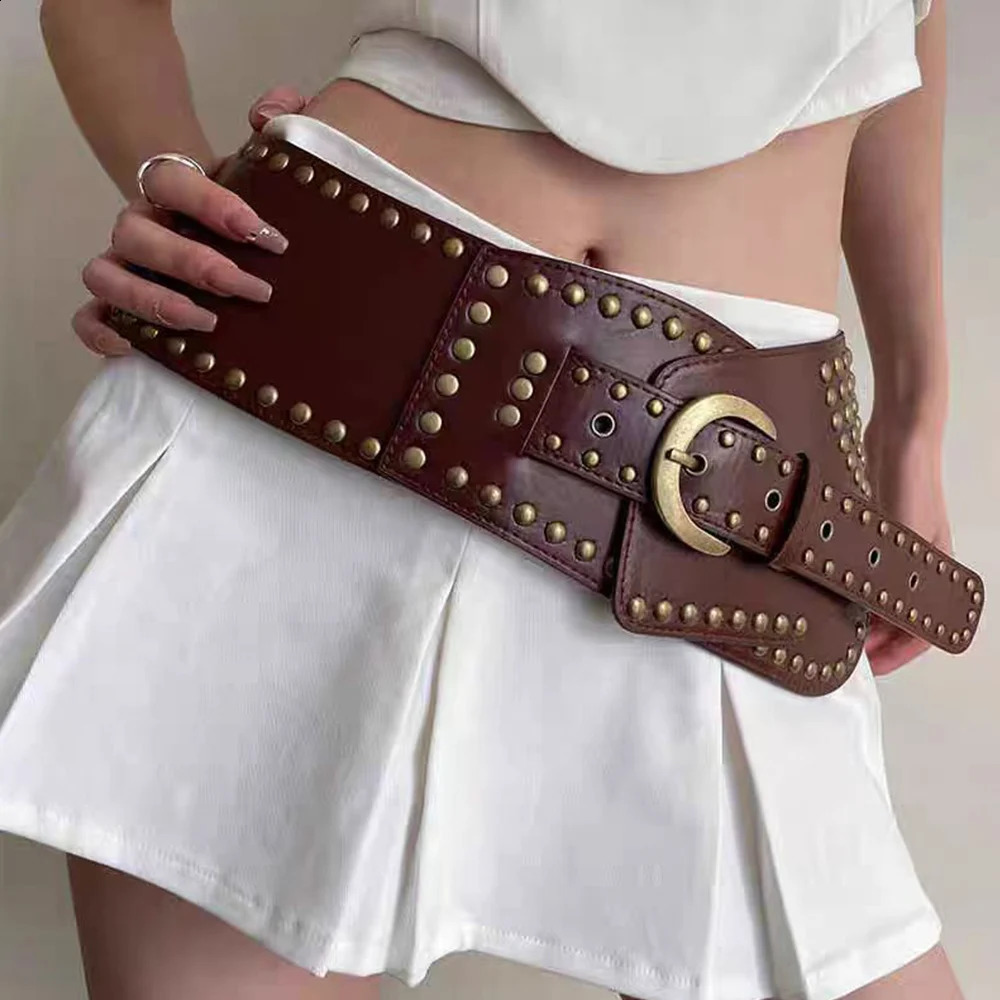 Y2K retro PU broadband retro rivet buckle womens belt jeans belt punk rock hip-hop accessories 241018