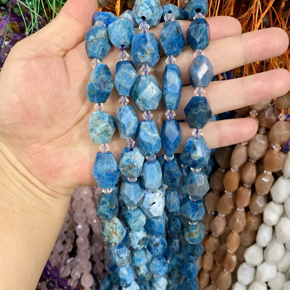 Natural blue Apatite aquamarine gemstone IRREGULAR hand cut face loose beads DIY bracelet necklace for jewelry making 241017