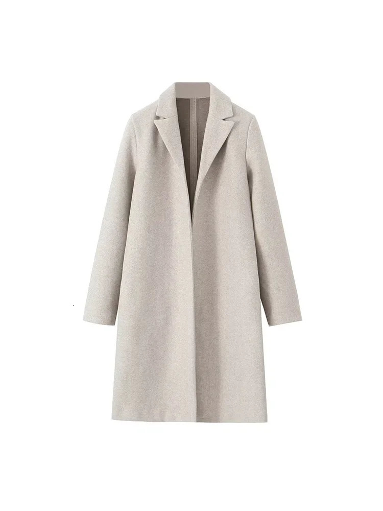 Willshela Women Fashion Solid Open Stitch Long Trench Coats Vintage VNeck Full Sleeves Female Chic Lady Outfits 241018