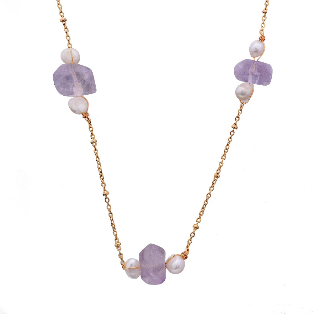 Original handmade 14K gold filled natural freshwater pearl large irregular amethyst womens long necklace womens sweater chain 241018