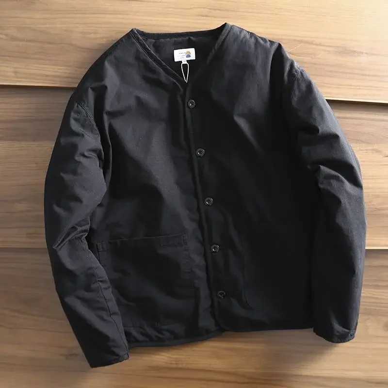 Mens Parkas Thick Cotton Coat Jacket Autumn Winter Retro Women Jackets V-neck Long Sleeves Pockets Single-breasted Tops LX241018