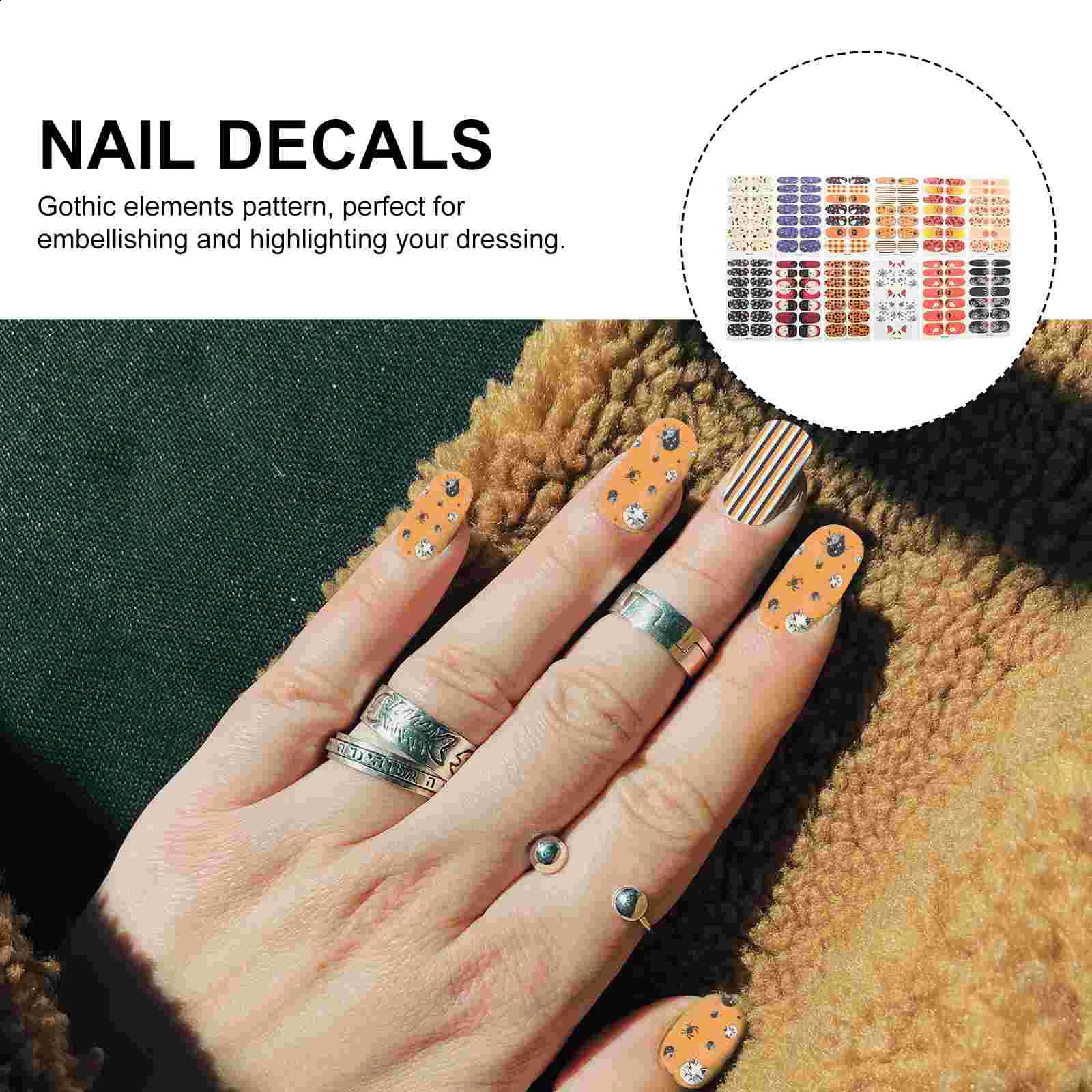 12 Sheets Nail Stickers Halloween Supplies Gothic Decals Fingernail Adhesive DIY Manicure 241017