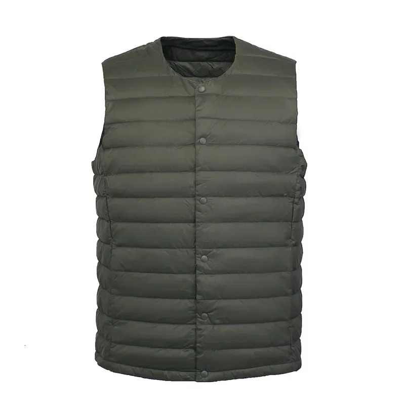 Men Autumn Winter Warm Sleeveless E Puffer Jacket 2023 New V-Neck Slim Ultra Lightweight Packable Mens Down Vest Coats
